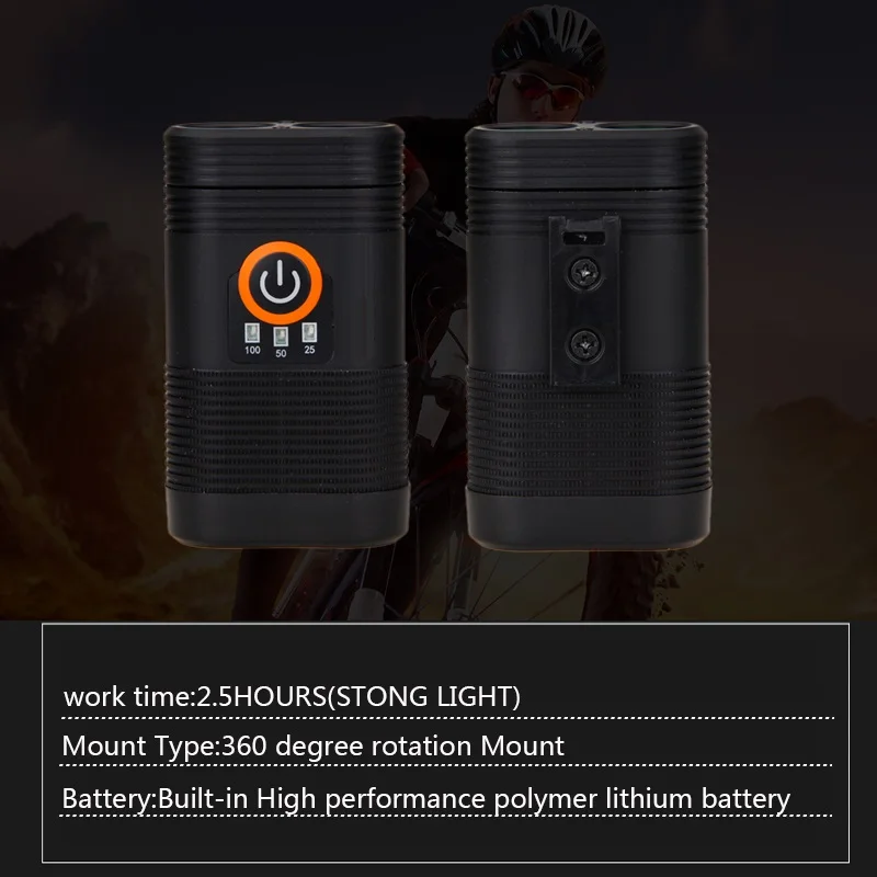 USB велосипедный головной светильник 2x XM-L T6 светодиодный велосипедный светильник перезаряжаемый аккумулятор 18650 с задним Xlite100 задний светильник