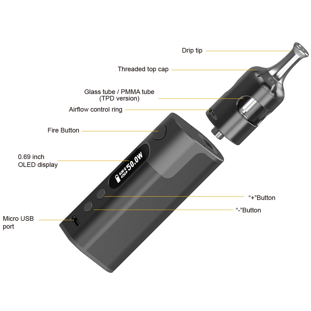 Aspire Zelos 50 Вт 2 0 2500 мАч для начинающих комплект 6 мл Nautilus 2S бак 1 8/0.4ohm BVC Замена