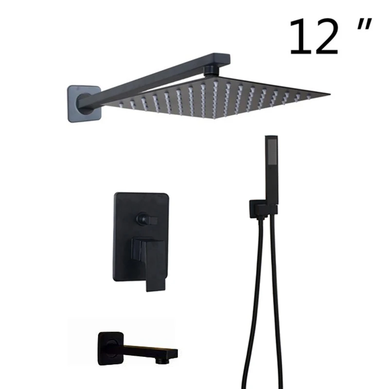 3 ways 12inch shower KEMAIDI ванная комната 2-way светодиодный смеситель для душа набор черный 3-функции 8 12 16 светодиодный смеситель для душа с дождевой насадкой ручные смесители для душа - Цвет: 3 ways 12inch shower