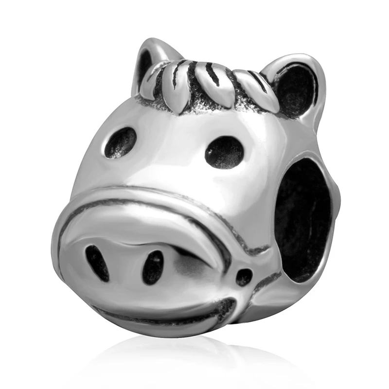 Cute Horse Head Sambaah Висячие милые амулет в виде единорога кулон и 925 пробы серебряные бегущие бусины в виде лошадей подходят Pandora женский браслет с животными - Окраска металла: Cute Horse Head