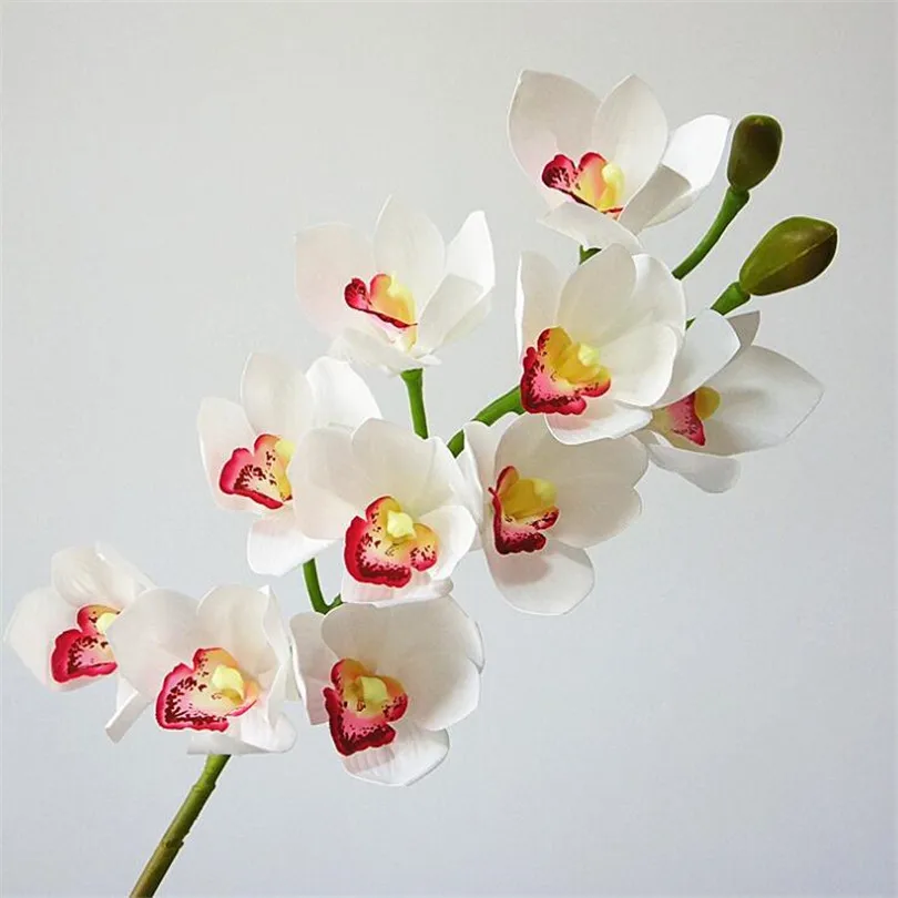4p PU орхидеи 3D эффект печати Cymbidium искусственный настоящий сенсорный Орхидея 6 цветов для свадьбы центральные украшения дома цветы - Цвет: 005