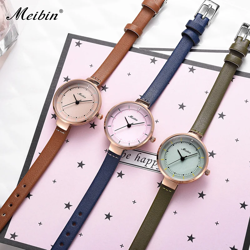 

MEIBIN Brand Fashion Simple Women's Watches leather Strap personality ladies watch waterproof clock reloj mujer zegarek damski