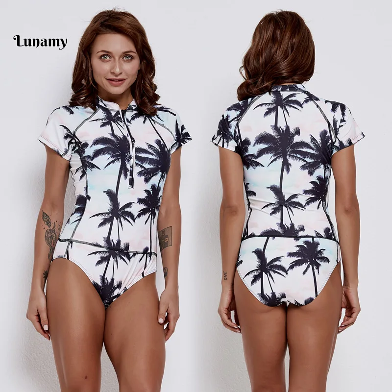 Lunamy, S-2XL, короткий рукав, одежда для плавания, Цельный купальник, Женский сексуальный купальник, пляжная одежда, ретро принт, боди,, Цветочный купальник