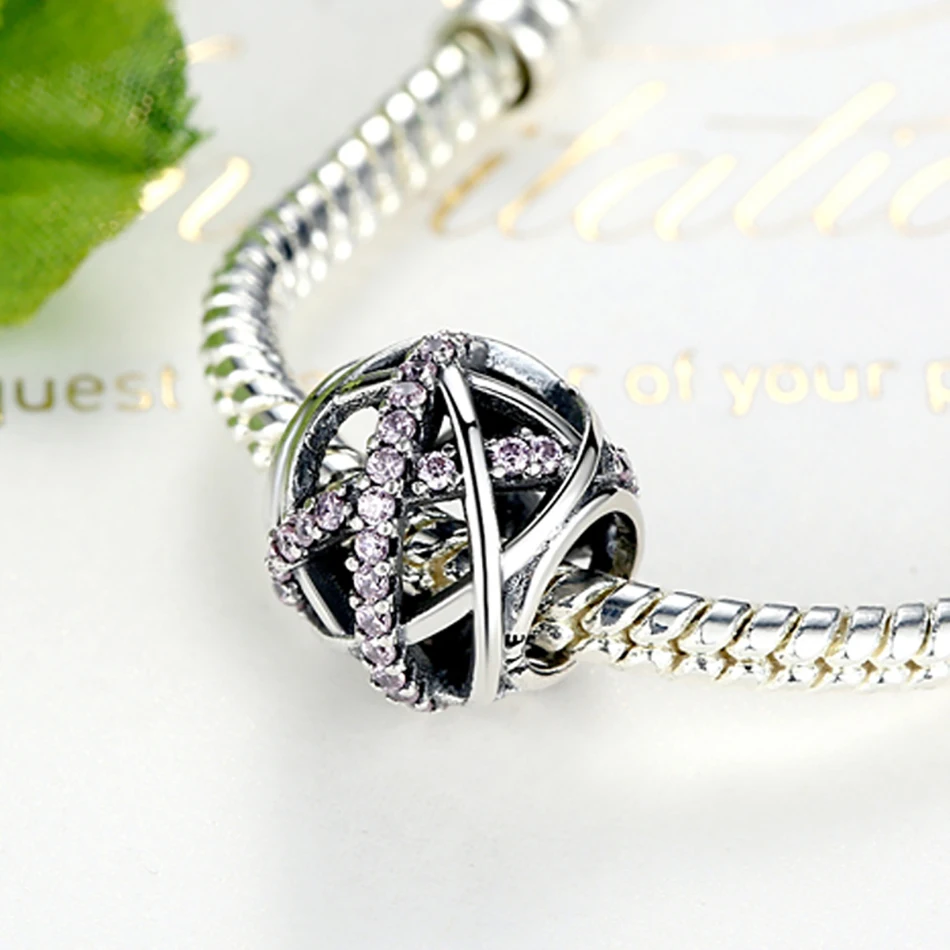 BELAWANG Real 925 Sterling Silver Pink Clear CZ Galaxy Charm Beads Fit Original Bracelet Necklace Authentic Jewelry | Украшения и