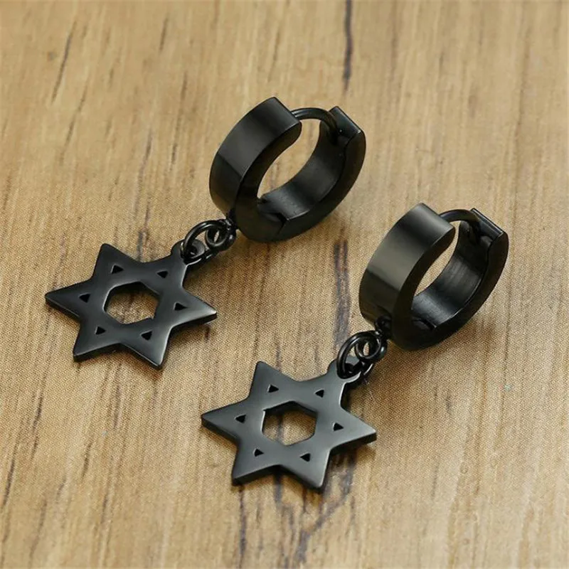 Hot Titanium steel black Hexagonal star earrings for Men high polished fashion jewelry boyfriend gift | Украшения и аксессуары