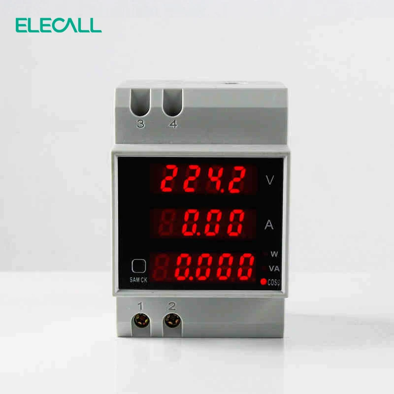 

ELECALL D52-2048 DIN RAIL LED Volt AMP Meter Display Active Power Factor Energy AC 80-300V 0-100.0A Ammeter Voltmeter