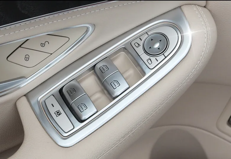 4 шт., накладка на кнопку стеклоподъемника для Mercedes Benz, автомобильные аксессуары C Class W205 GLC 260, автостайлинг