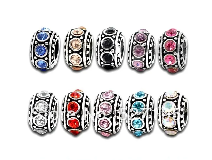 

Mixed Rhinestone Big Hole European Spacer Beads 11mm