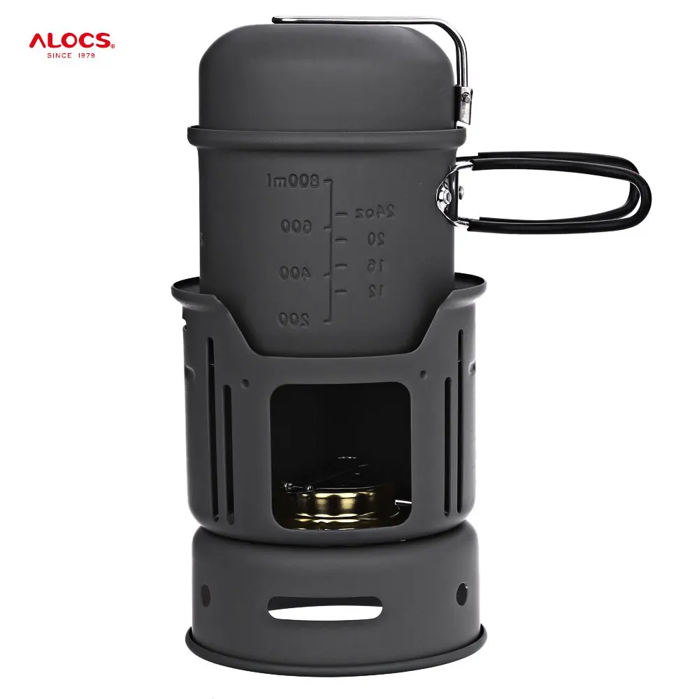 ALOCS CW - C01 Tableware Portable 1-2 Person 7pcs Camping Stove Cook Set With Pot Bowl Alcohol For Outdoor Hiking Picnic | Спорт и