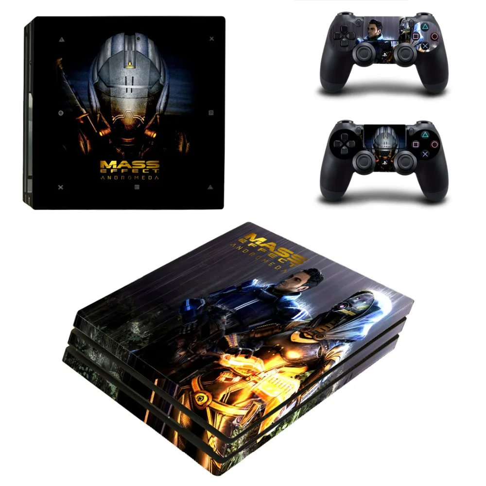 Виниловая наклейка для консоли Playstation 4 и 2 контроллеров PS4 Pro с массовым эффектом |