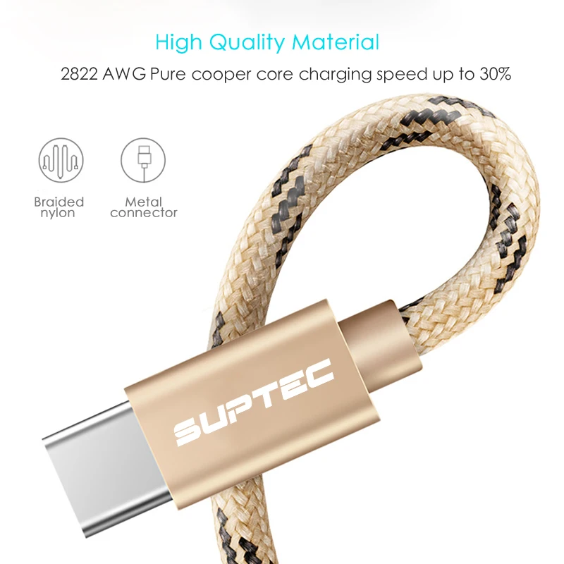 Кабель USB Type C SUPTEC 2 4 А зарядный кабель для передачи данных Samsung Galaxy S9 S8 plus Huawei Xiaomi