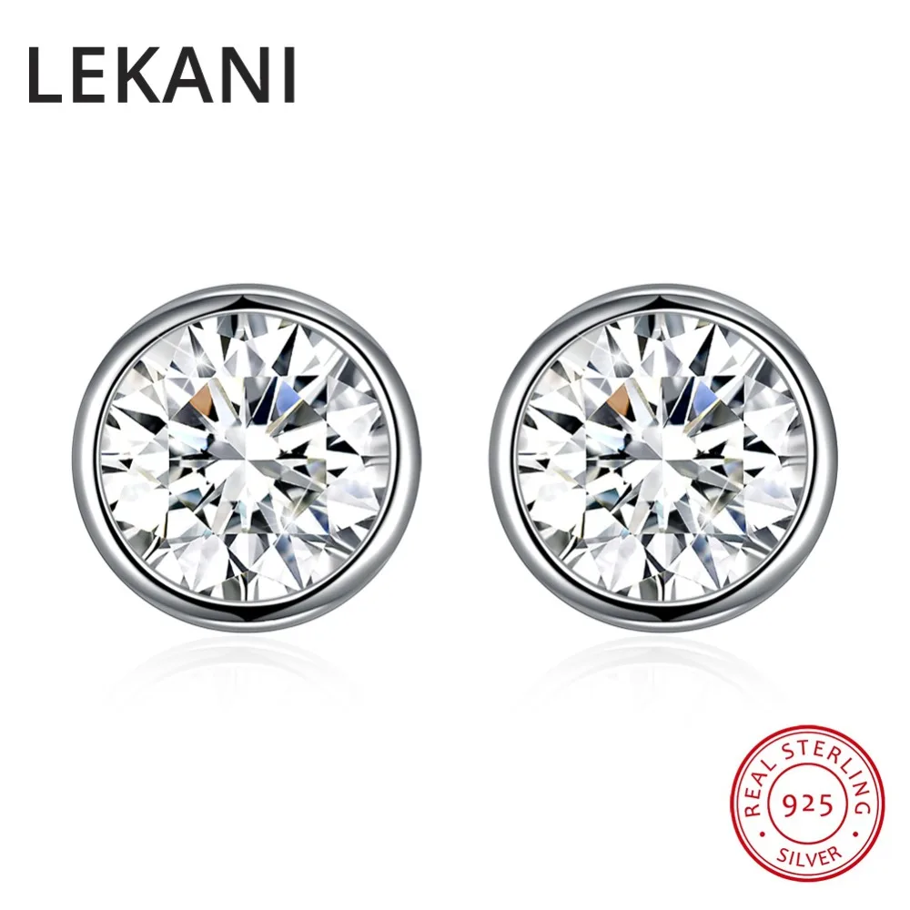 Простые круглые серьги-гвоздики LEKANI с кристаллами Swarovski, Серебро S925 пробы для женщин, девушек, мужчин, унисекс, для пирсинга, аксессуары на каждый день, подарок