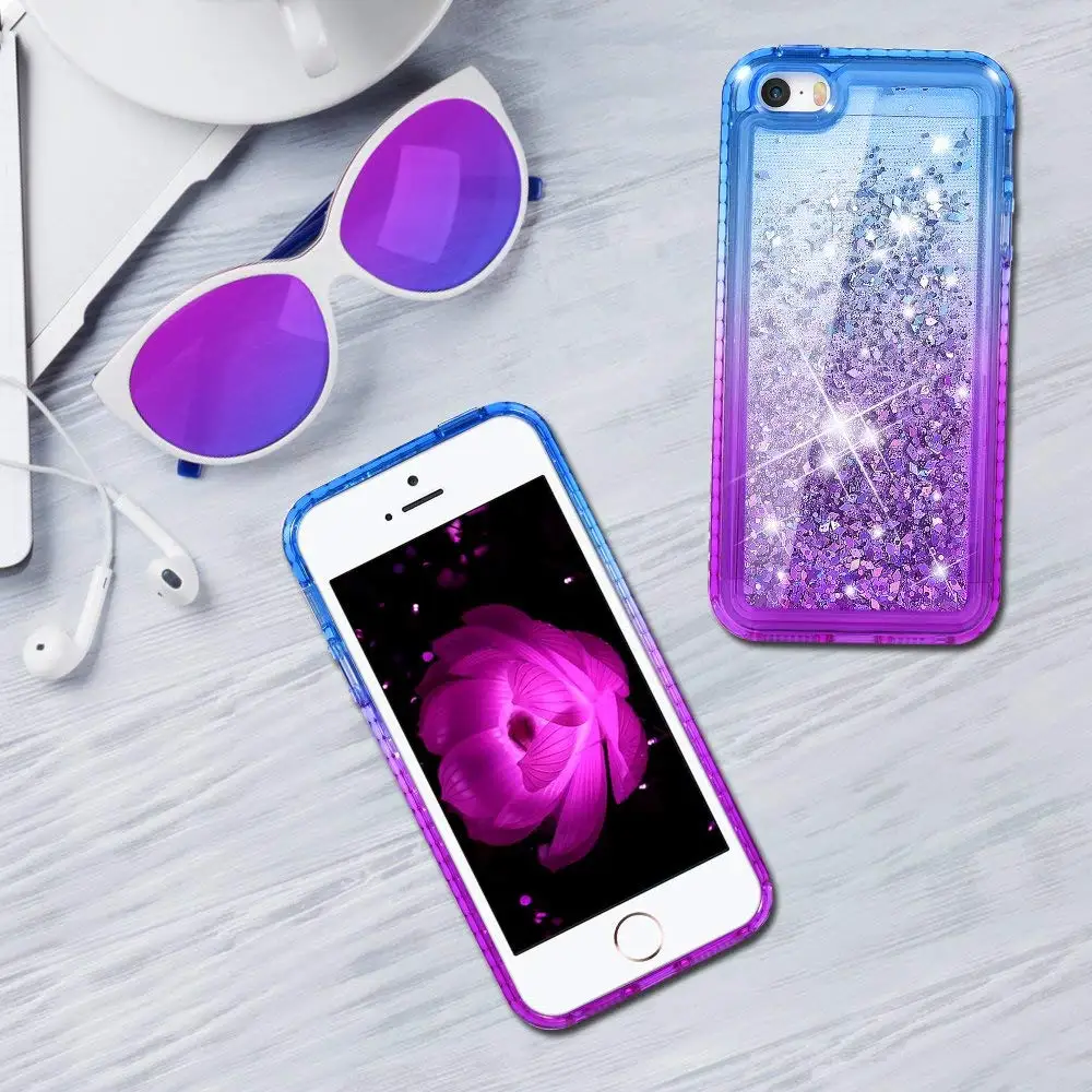 Gradient Quicksand Phone Case for iPhone 5S SE 5 Glitter Bling Protective Cover TPU Liquid Sparkle Girl | Мобильные телефоны и