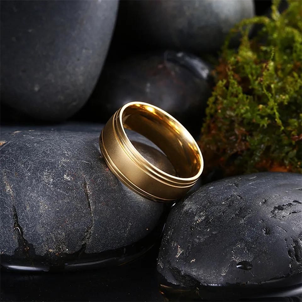 Кольцо обручальное из нержавеющей стали золотого цвета 8 мм | Украшения и