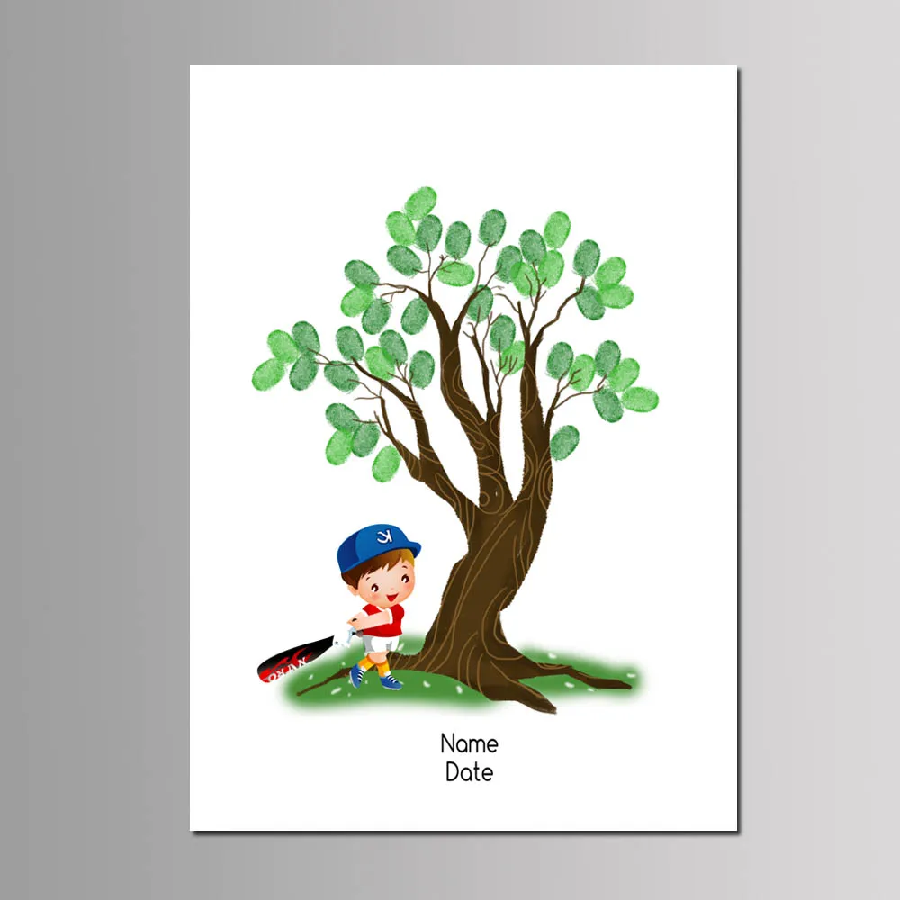 Baby Boy Girl Baptism Party Favor DIY Fingerprint Tree Guest Book Kids Birthday Gift Event Decor Customized Canvas Painting