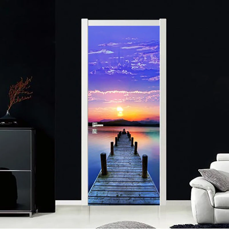 Самоклеящаяся наклейка на дверь закат восход пейзаж ПВХ водостойкая 3D-печать