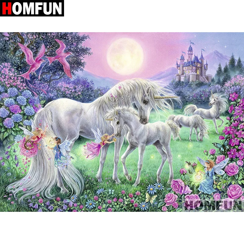 HOMFUN квадратный/круглый дрель 5D DIY алмазная живопись &quotЕдинорог замок&quot Алмазная