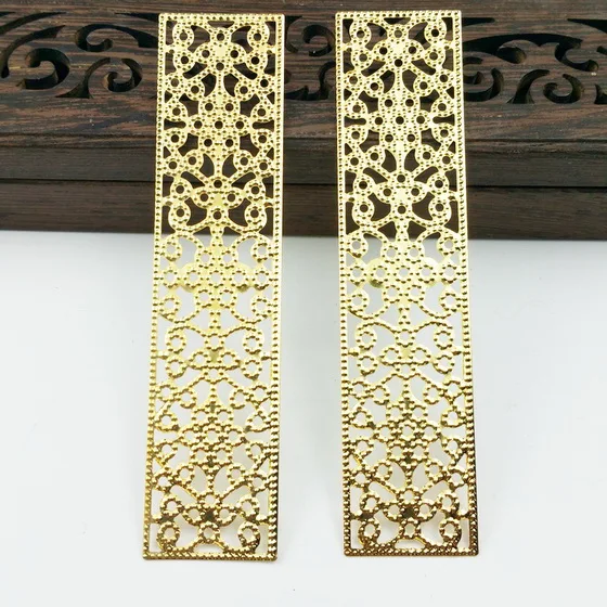 gold 10 шт./лот 19*85 мм 2 цвета металлические прямоугольные филигранные цветы срез амулеты базовые настройки DIY компоненты ювелирных изделий - Цвет: gold