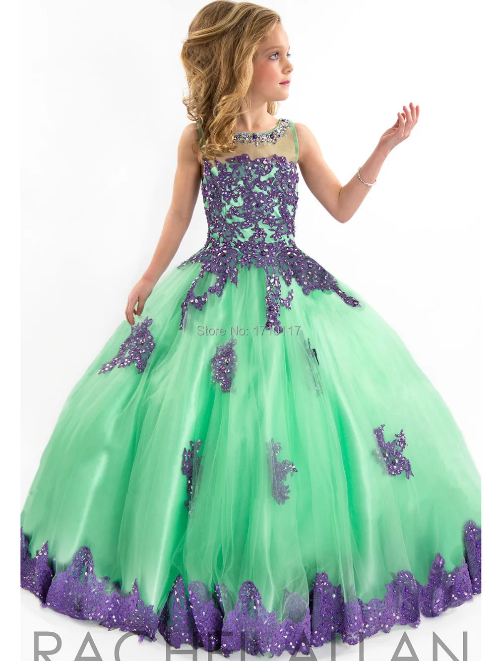 2015 Girls Pageant Dresses Ball Gown High Collar Blue Green Red Beaded Baby Little Tutu Flower For Wedding | Свадьбы и торжества