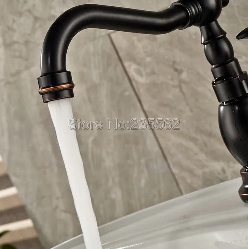 

Black Oil Rubbed Bronze 2 Hole Deck Mounted Basin Bathroom Faucet Single Handle Vessel Sink Mixer Tap Swivel Spout Faucet lnf287