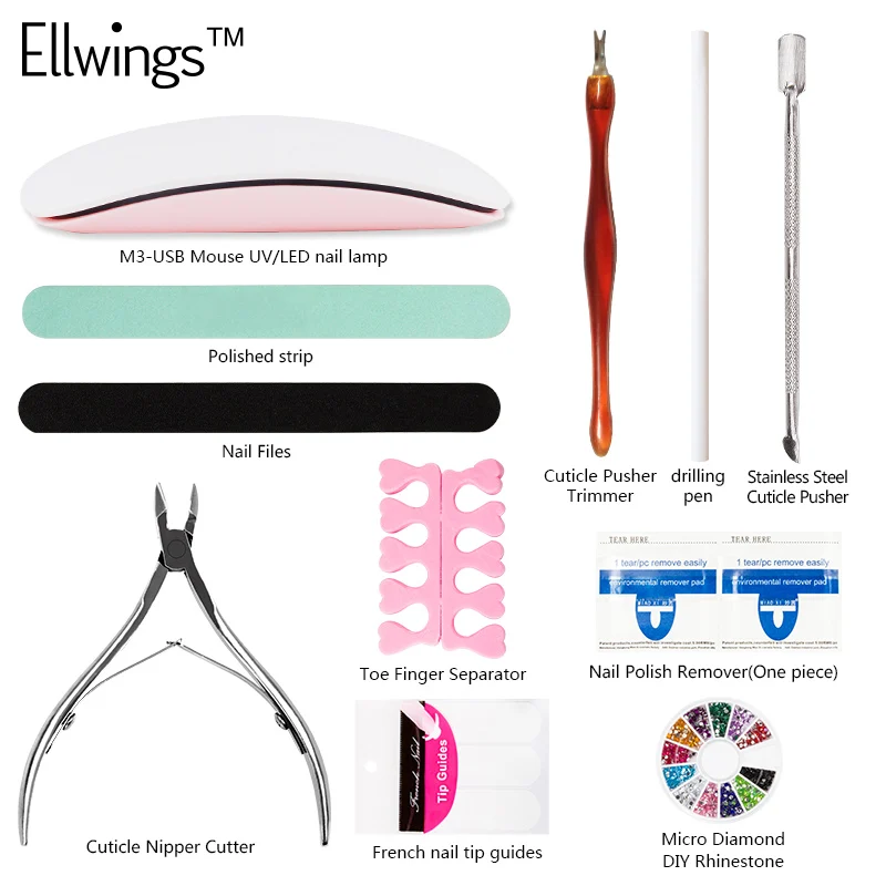 Ellwings ногтей маникюрный набор пять гели содержат Топ базовый гель 3 цвета и 6 Вт УФ
