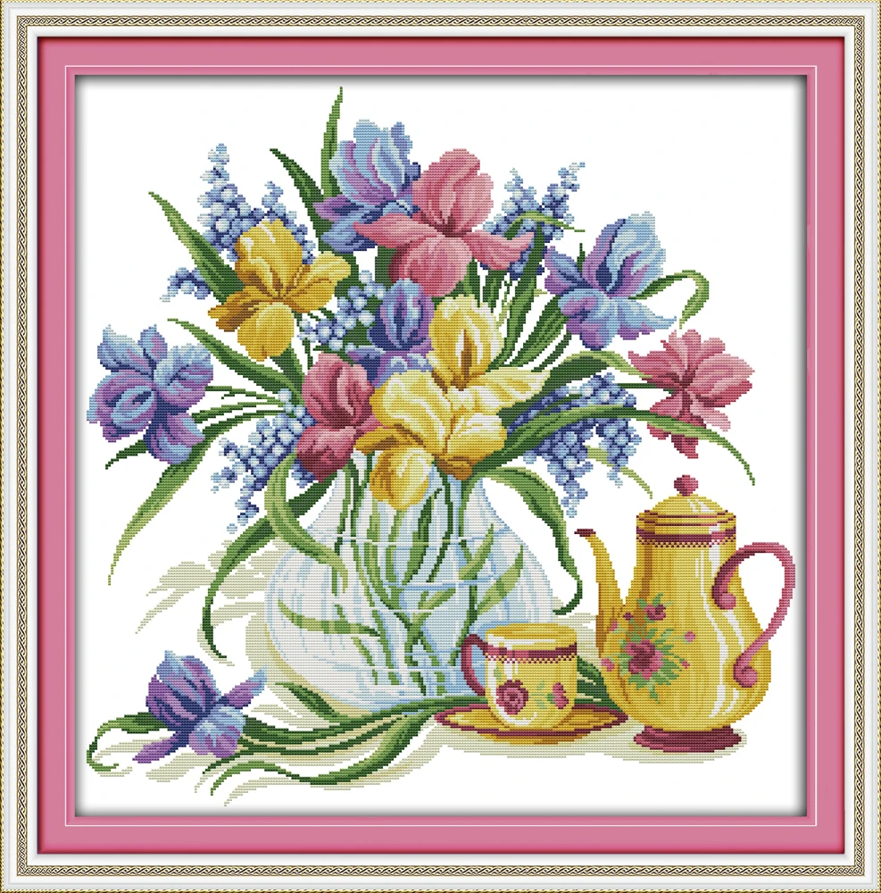 Набор для вышивки крестиком Цветы и чайник|handmade needlework|embroidery diycross stitch kits |