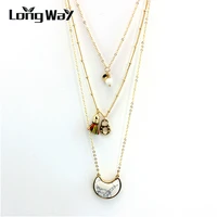 longway gold necklace jewelry color mutilayers geometric stones tassel pendant necklaces colar feminino necklace sne160093103
