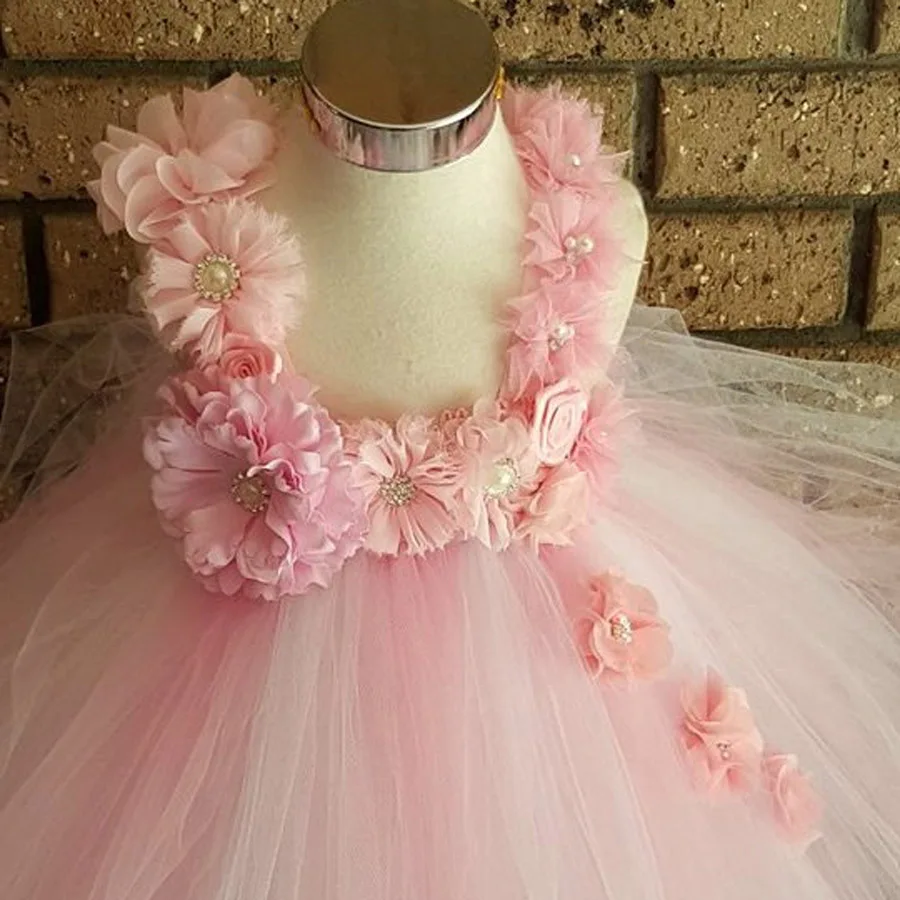 Pink and White Knee Length Tutu Dress with Headband Flower Girl Princess for Birthday Photo Wedding TS110 | Детская одежда и обувь