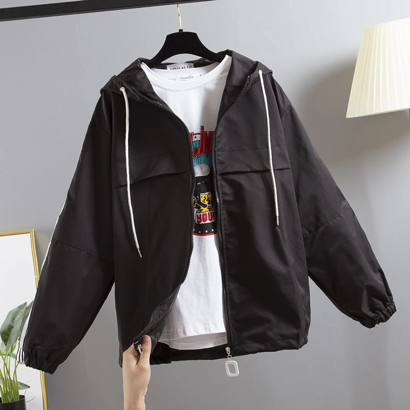 Корейская черная ветровка с капюшоном для женщин Chaqueta Mujer дамское пальто весна