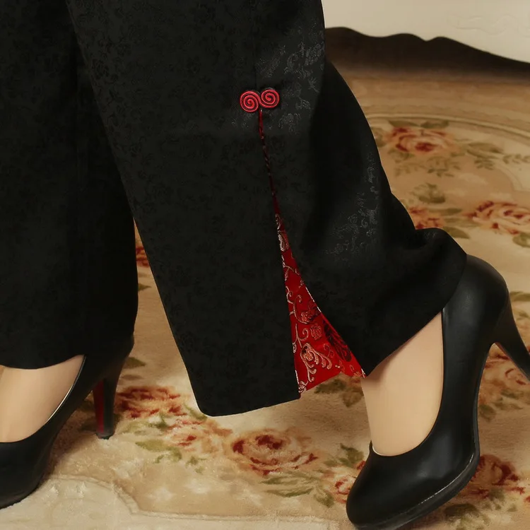 

Chinese Women's Embroidery Pants Trousers Black Size M to XXXL