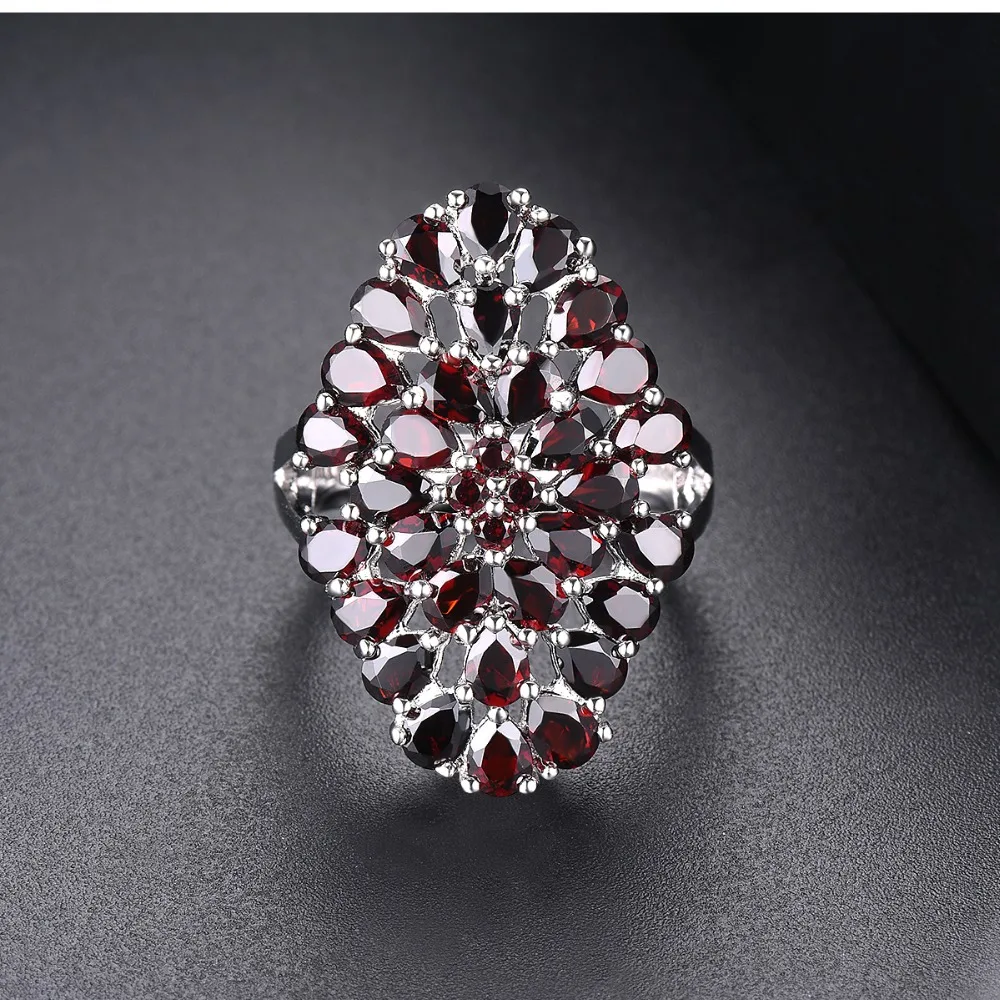 Hutang 6.6ct гранат Женское Обручальное кольцо натуральный красный драгоценный камень твердый 925 пробы Серебряный цветок кольца изящные элегантные ювелирные изделия подарок