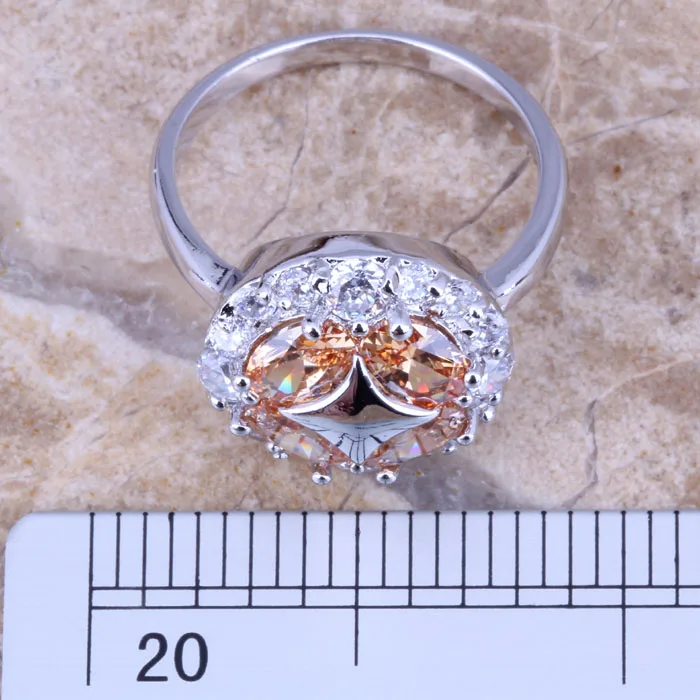 Женское кольцо с серебристым покрытием классический коричневый морганит белый CZ