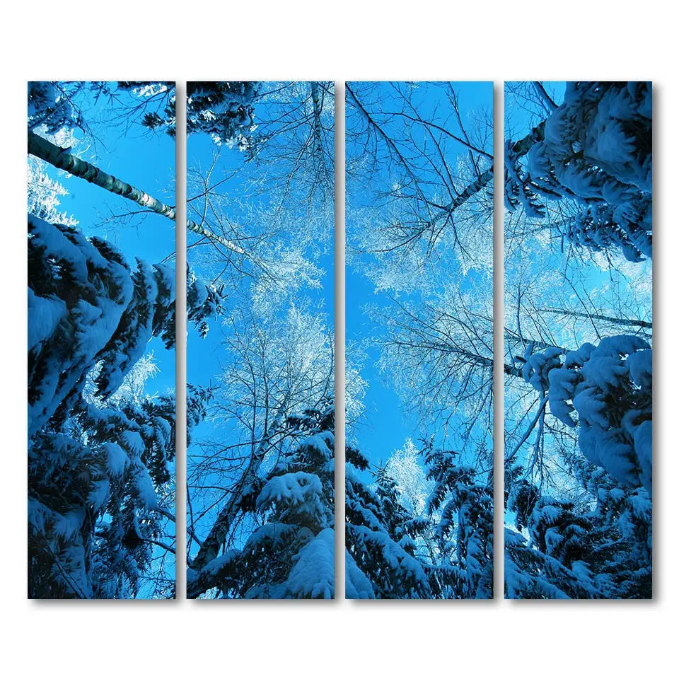 Холст Картины печатных 4 шт. голубое небо снег лес стены искусства холст картины