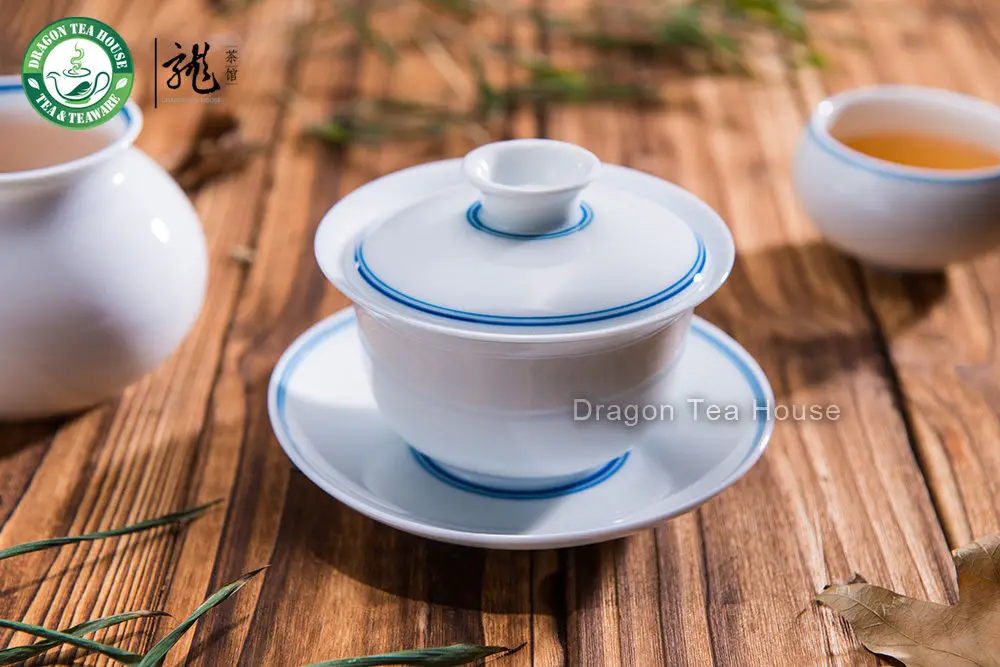 Двойные синие линии белого фарфора Kungfu ручная роспись чай для пивоварения Gaiwan 150