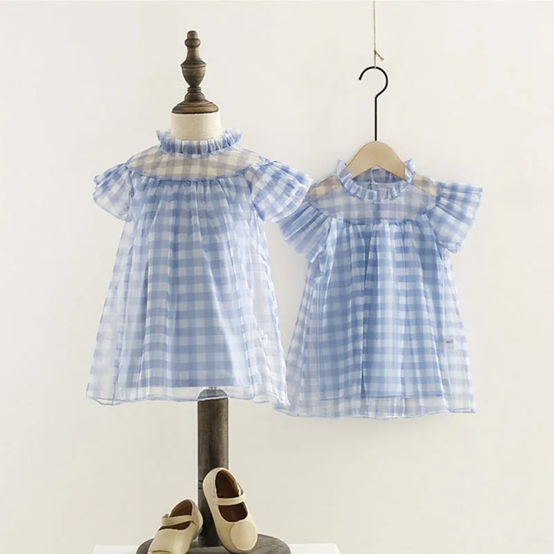 Girls Plaid Dress Summer Vest Dresses For Net Yarn Costume Puff Sleeve Sweet Kids Vestidos Cotton | Детская одежда и обувь