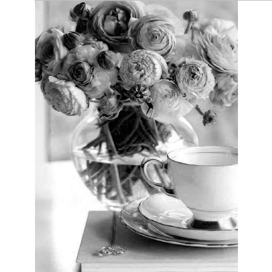 Diy 5D алмазная вышивка пион цветок чайная чашка изображение полного бриллианта