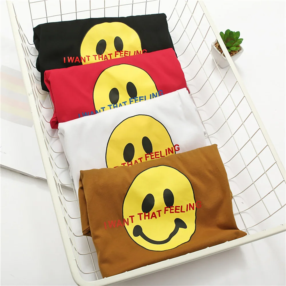 2018 Summer Women Sleeveless Smiley Face Letter Printed O-neck Casual Simple T shirt Female Tees Cotton Elegant Ladies Tops | Женская