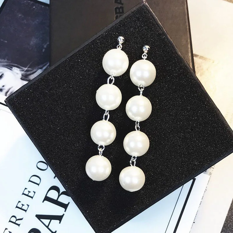 ES470 Silver Модные большие золотые серебряные жемчужные Висячие серьги, свадебные ювелирные изделия, массивные геометрические длинные металлические серьги с кисточкой для женщин - Окраска металла: ES470 Silver