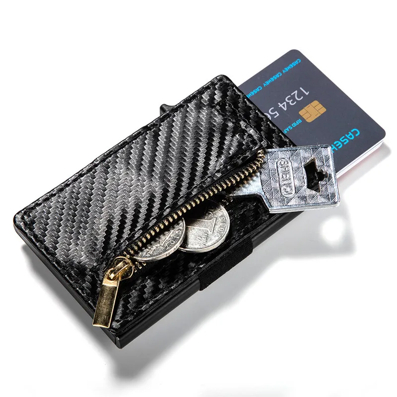ZOVYVOL  2019 New Arrival Credit Card Holder Business PU Leather Carbon Fiber Black Card Wallet Card Case RFID Blocking Purses