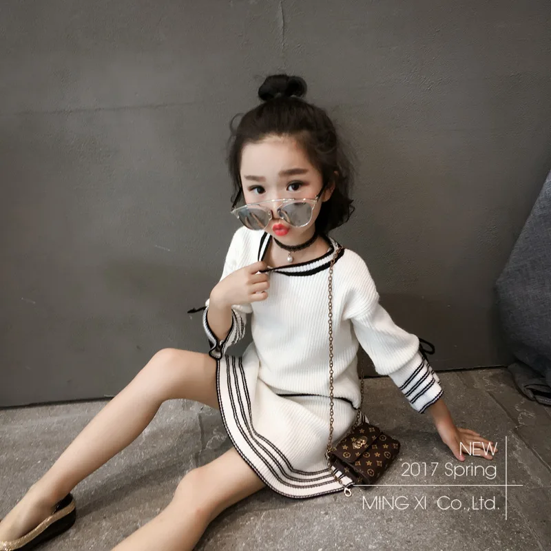 Новинка 2017 года Осенний Детский костюм трикотажная рубашка в полоску для девочек
