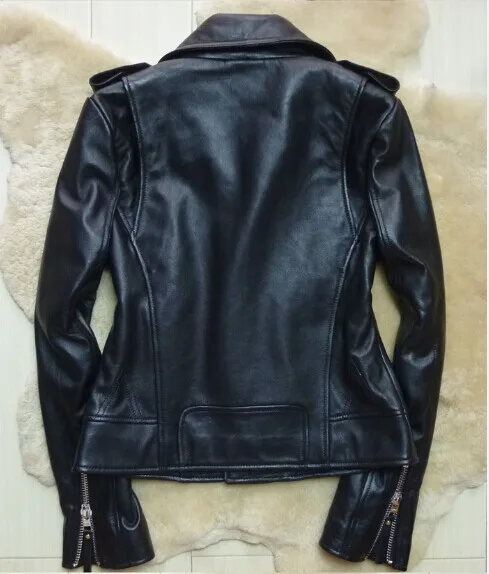 Желтый красный кожаный куртка с меховой воротник натурального ягненка овчины