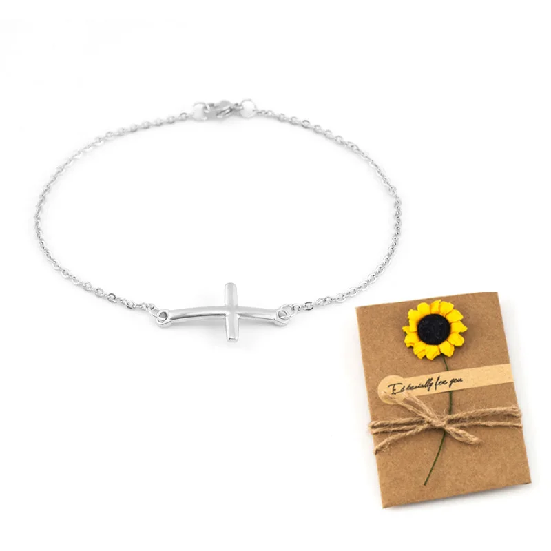 steel gift Женский браслет из нержавеющей стали, серебряный/золотой крест, браслеты Распятие Иисуса, христианские религиозные браслеты, браслеты - Окраска металла: steel gift