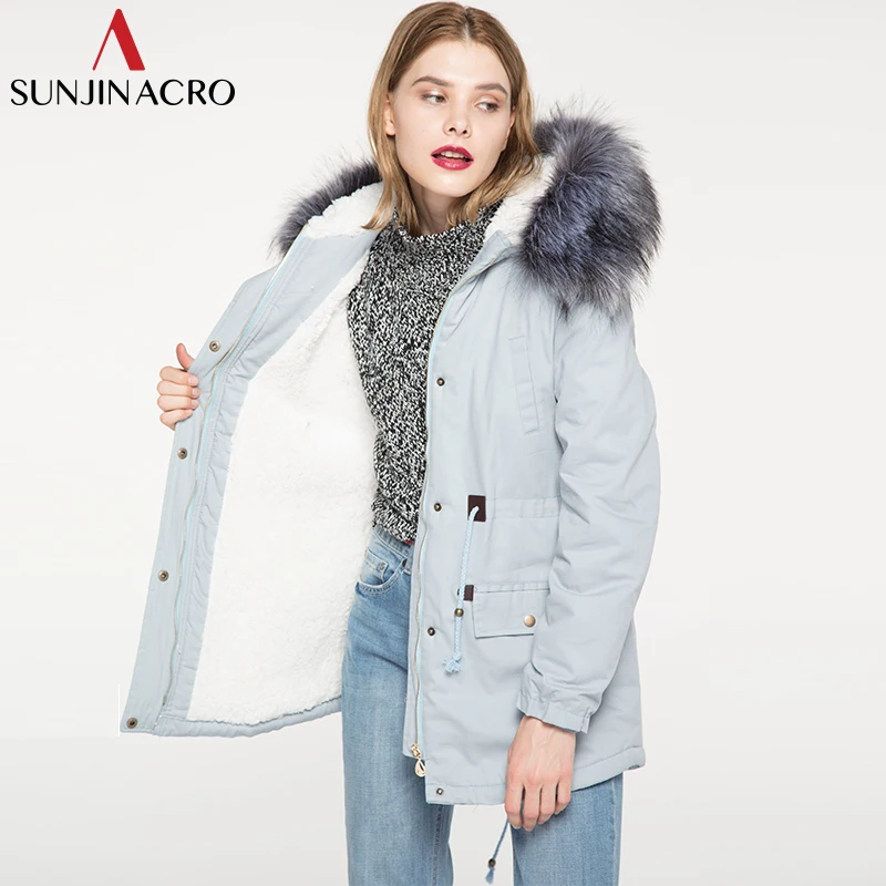 SUNJINACRO Парка женская зимняя куртка утепленная хлопковая верхняя одежда с