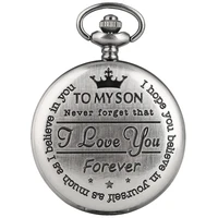 popular engraved words to my son i love you quartz pocket watch retro gray cover souvenir birthday gifts for son art collection