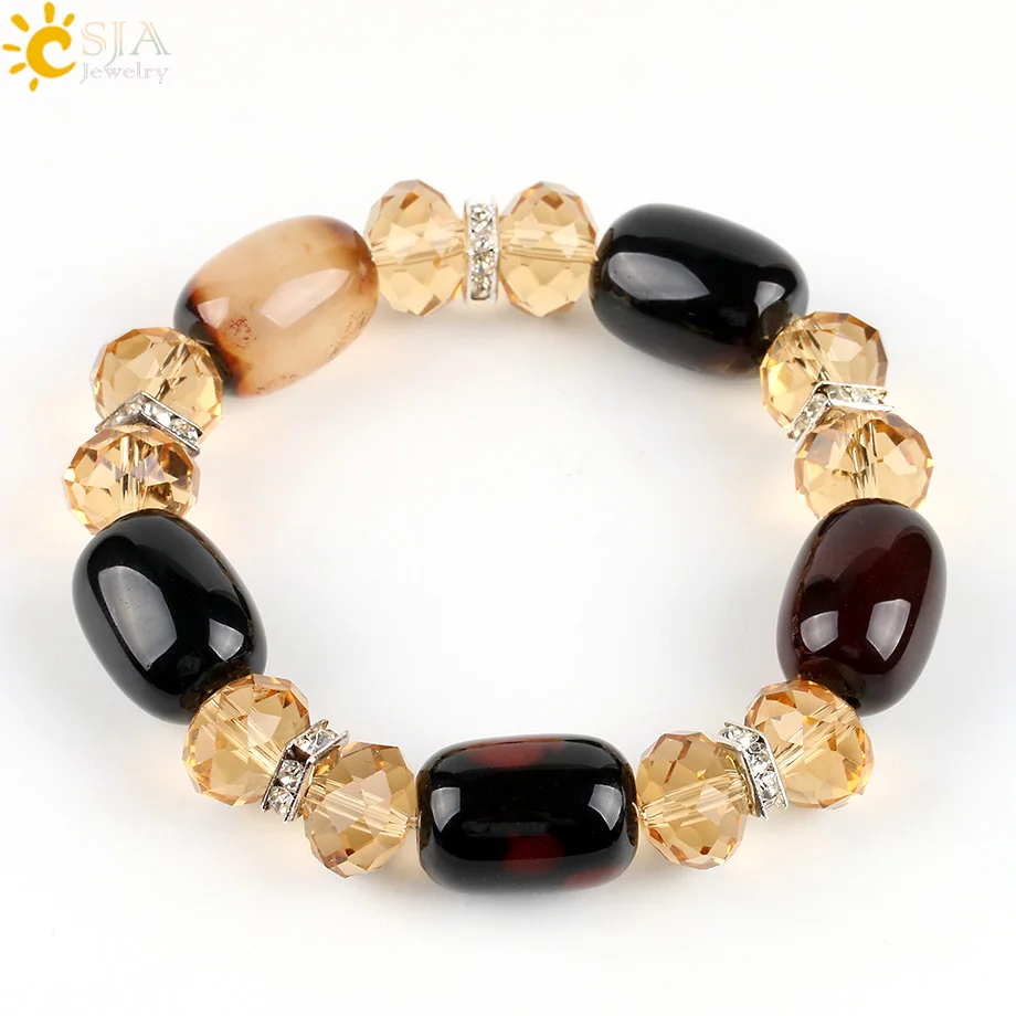 Женский и мужской браслет CSJA винтажный из натурального оникса с розаинами