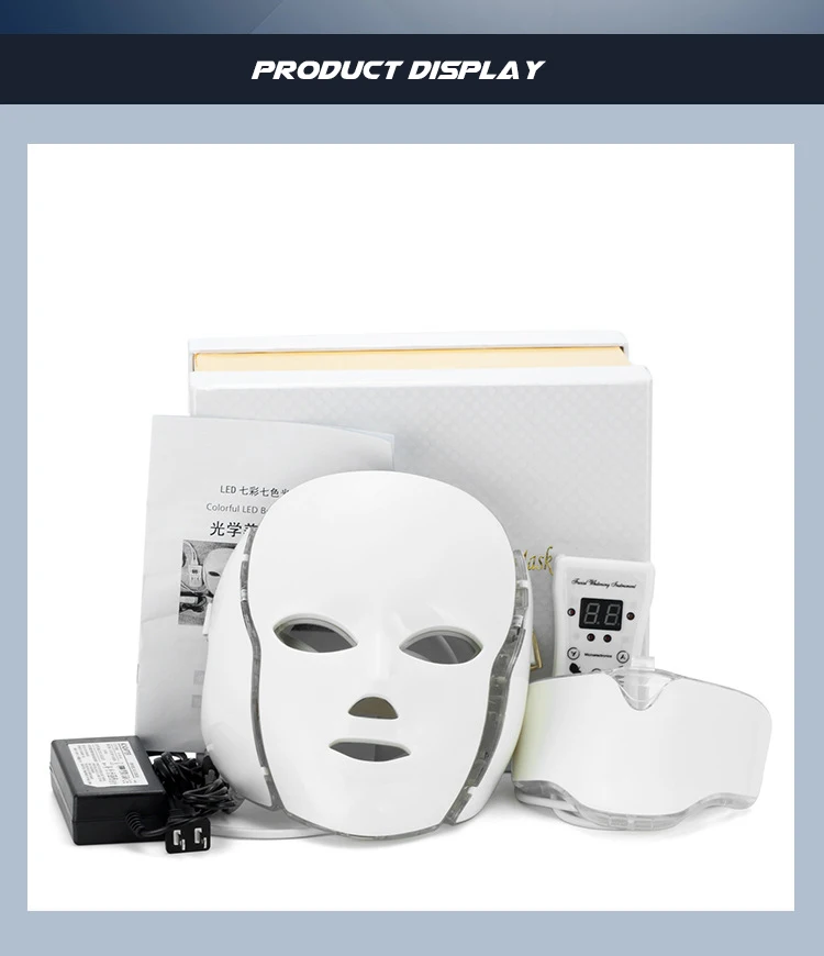 With neck mask Новая Обновленная фотонная светодиодная маска для лица, 7 цветов, светодиодный светильник, терапия, омоложение кожи, удаление морщин, косметическая маска для лица - Цвет: With neck mask