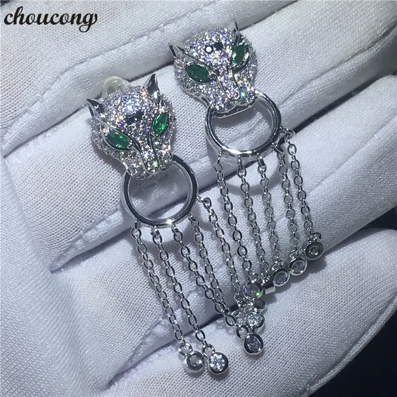 Choucong, Модные леопардовые висячие серьги с кисточками, AAAAA, циркон, 925 пробы, серебро, вечерние, свадебные Висячие серьги для женщин, ювелирное изделие