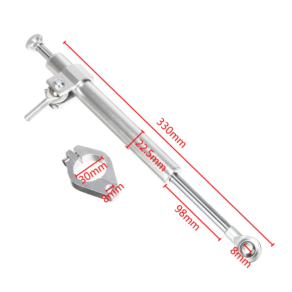

For Honda 1PC Universal Aluminum Motorcycle Steering Damper 330mm Silver Fork Stabilizer Directional Damper Mayitr