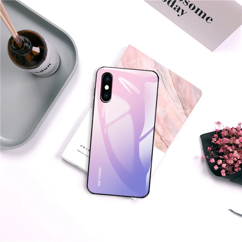 Градиентный чехол из закаленного стекла для Redmy Note 7 Xiaomi Mi 8 A2 Lite 9 Poco Phone F1 Red mi 5 Plus 6A 6