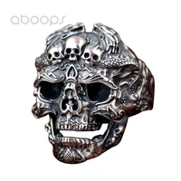punk 925 sterling silver skull ring with double dragons for men boysopen and adjustablefree shipping
